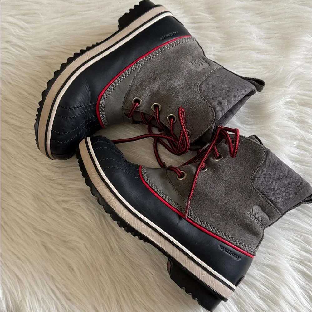 Sorel Big Kids Slimpack Lace Waterproof Winter Snow Gray & Black Boots Size 4